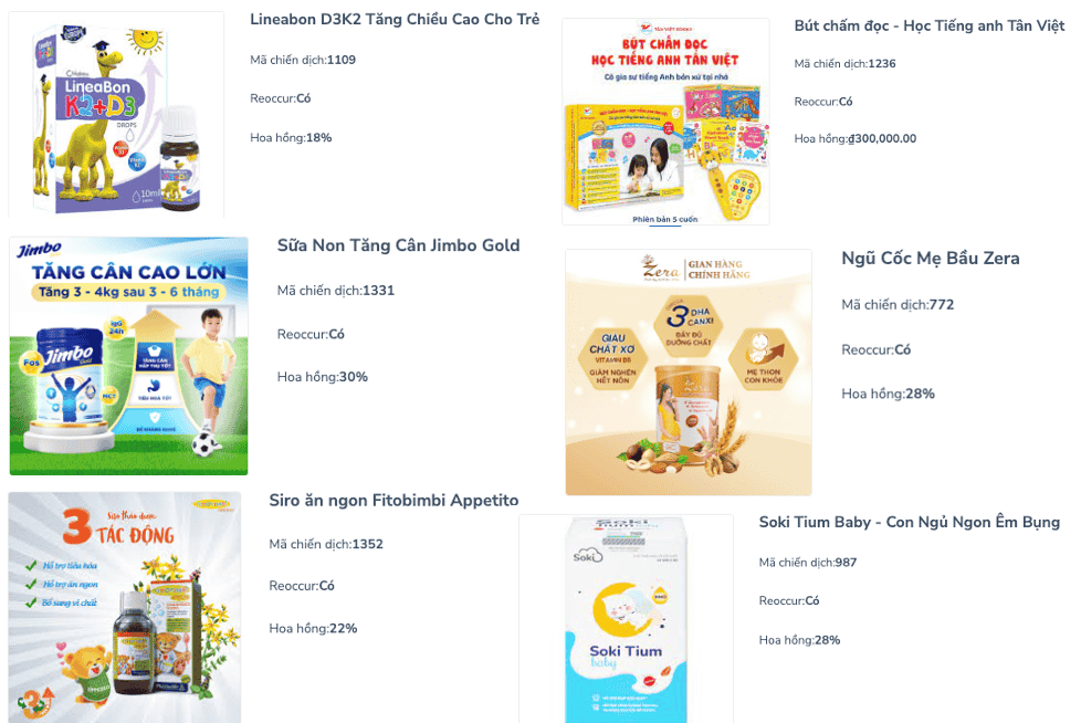 Ngách Mẹ Bé - Affiliate Cốm Trí Não G.Brain với Dàn Diễn Viên Khủng 4 các sản phẩm mẹ bé d2c